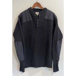 Vintage LL Bean 100% Wool Ribbed Knit Military Elbow Patch Commando Sweater Sz L